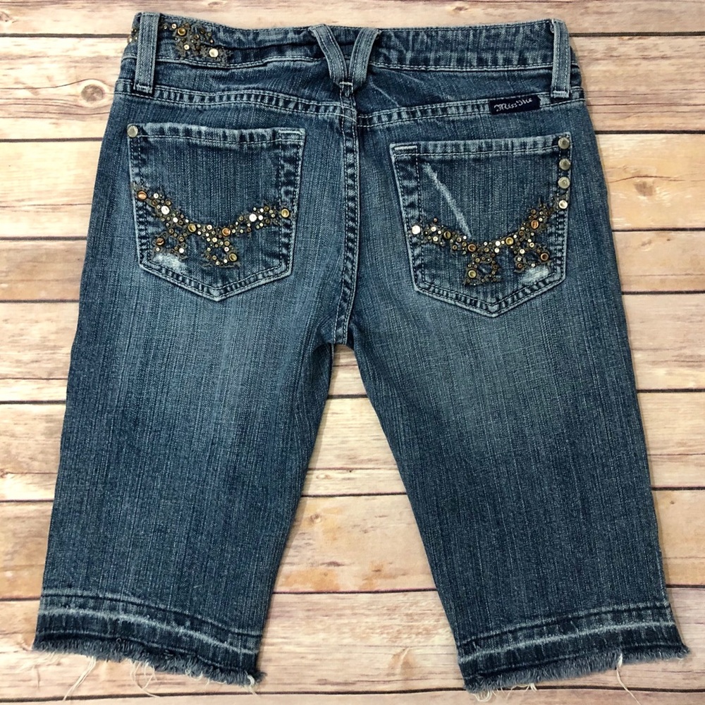 Miss Me • Studded Distressed Denim Bermuda Shorts